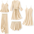 Silk Pajamas for Women 5Pcs Satin Sleepwear Set - Soft, Versatile