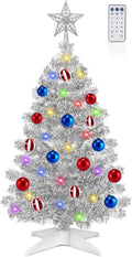 3 Ft Christmas Tree with 50 LED Lights and 15 Ornaments - Compact