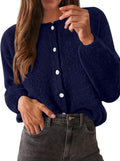 Womens Long Sleeve Crewneck Knit Cardigan - Oversized Soft Fit
