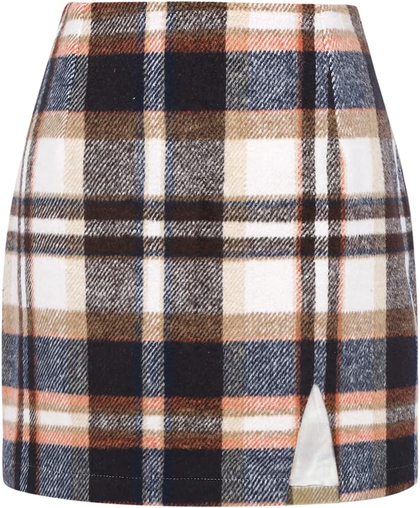 Plaid Mini Skirts for Women High Waisted Wool Bodycon Style
