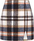 Plaid Mini Skirts for Womens High Waisted Wool Bodycon Pencil