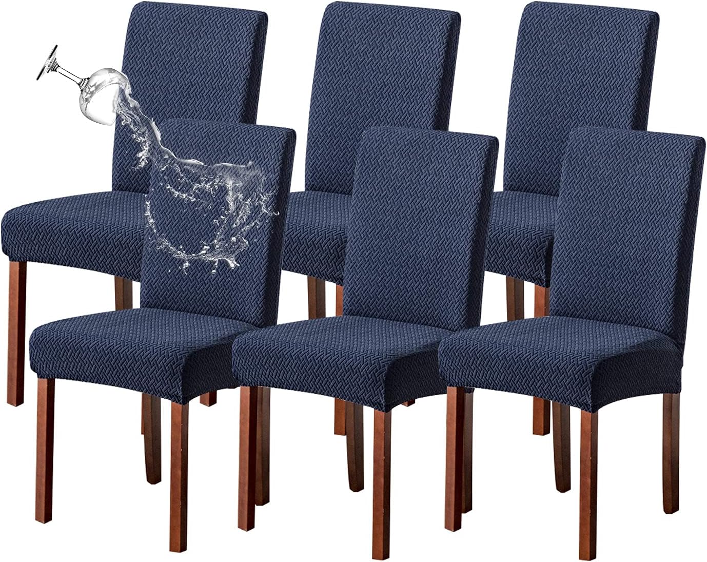 Genina Waterproof Chair Covers for Dining Room 6 Pack Navy Blue
