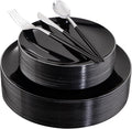 Black Plastic Plates with Disposable Silverware Set - Elegant Party