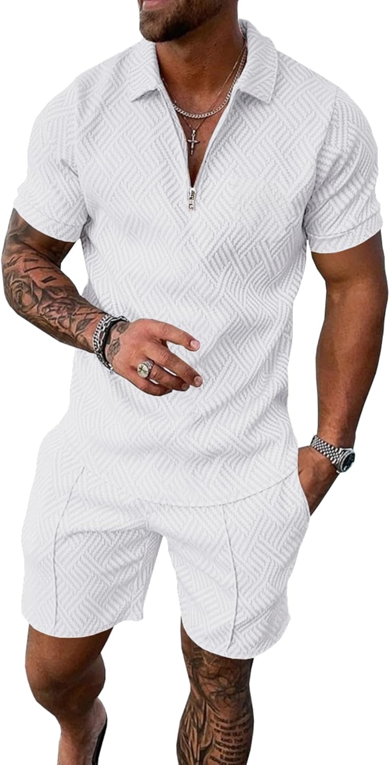 UOUA Mens Summer Track Suits Stylish 2 Piece Shorts Sets