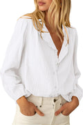 Long Sleeve Ruffle Button Down Shirt for Women - Dressy Casual