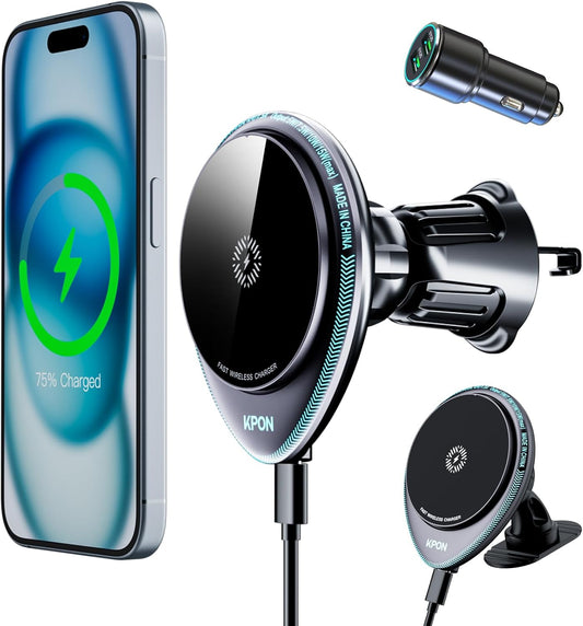 15W Fast Charging Magnetic Car Mount Charger by KPON