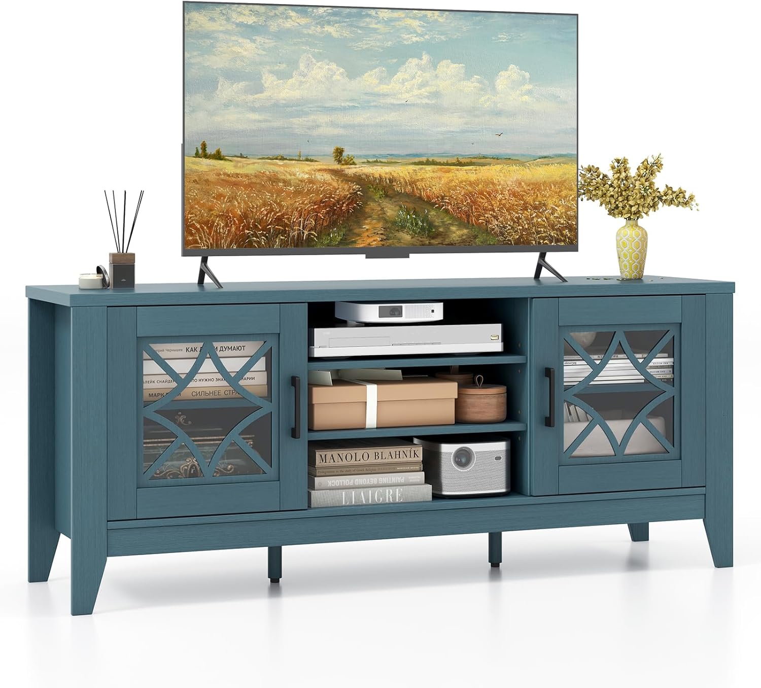 Giantex Teal Blue TV Stand - Stylish Storage for 65 TVs