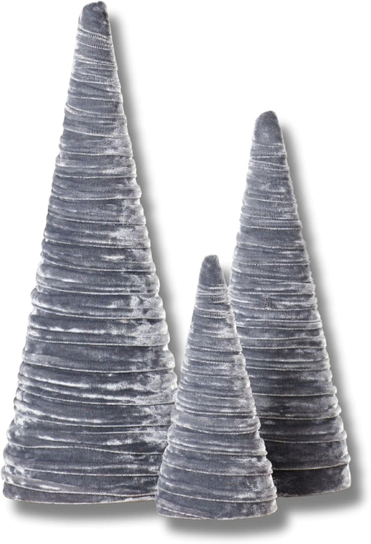 Elegant Silver Velvet Trees Set of 3 for Modern Decor