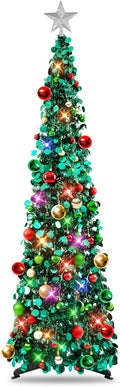 Pop Up Tinsel Christmas Tree 5Ft Peacock Blue - Skinny Collapsible