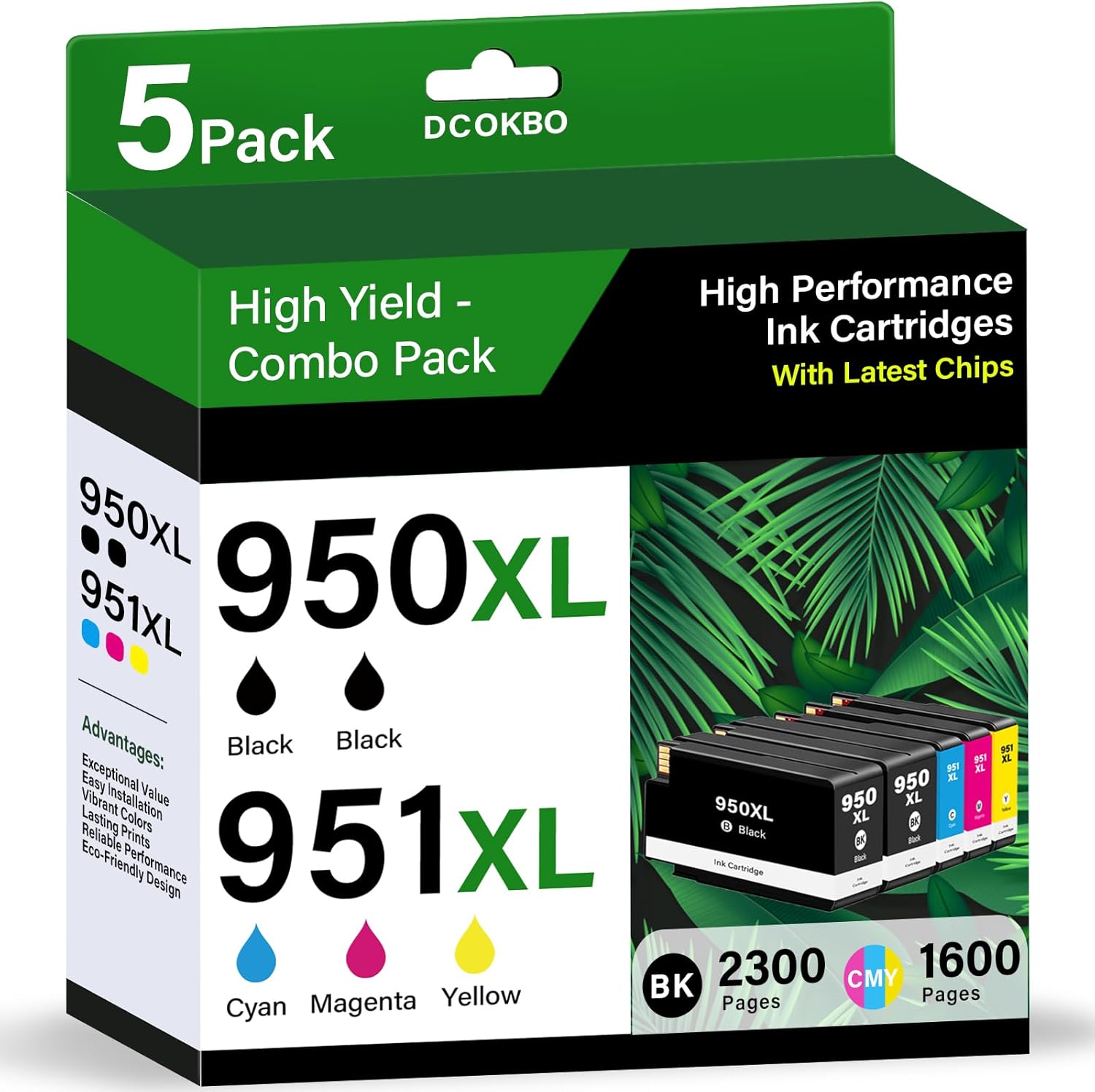 5-Pack 950XL 951XL Ink Cartridges Combo for HP Printers
