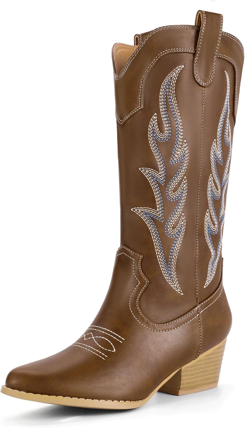 Stylish Cowboy Boots for Women with Chunky Low Heel Design