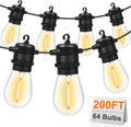 200FT LED Outdoor String Lights with 64 S14 Edison Bulbs - Warm 2700K