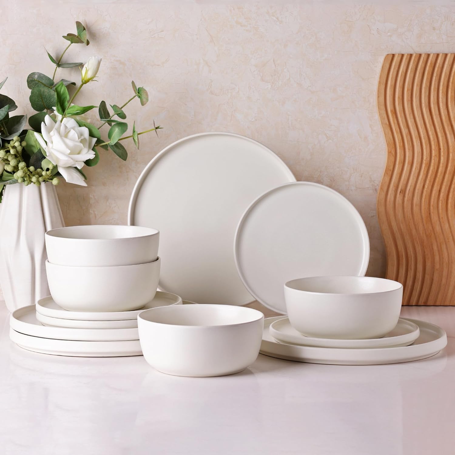 AmorArc Stoneware Dinnerware Set for 4, Unique Plates & Bowls