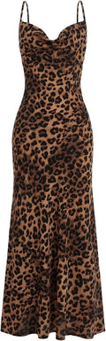 Floerns Women's Leopard Print Cami Long Dress - Draped Collar