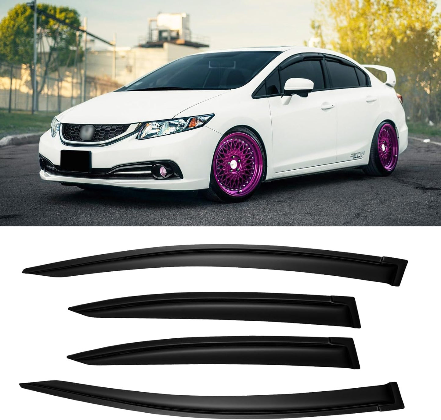 Window Rain Guards for 2012-2015 Honda Civic Sedan - Durable Visors