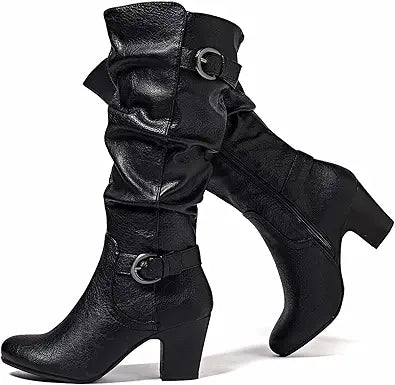 Women's Knee High Boots with Chunky Heel for Fall and Winter