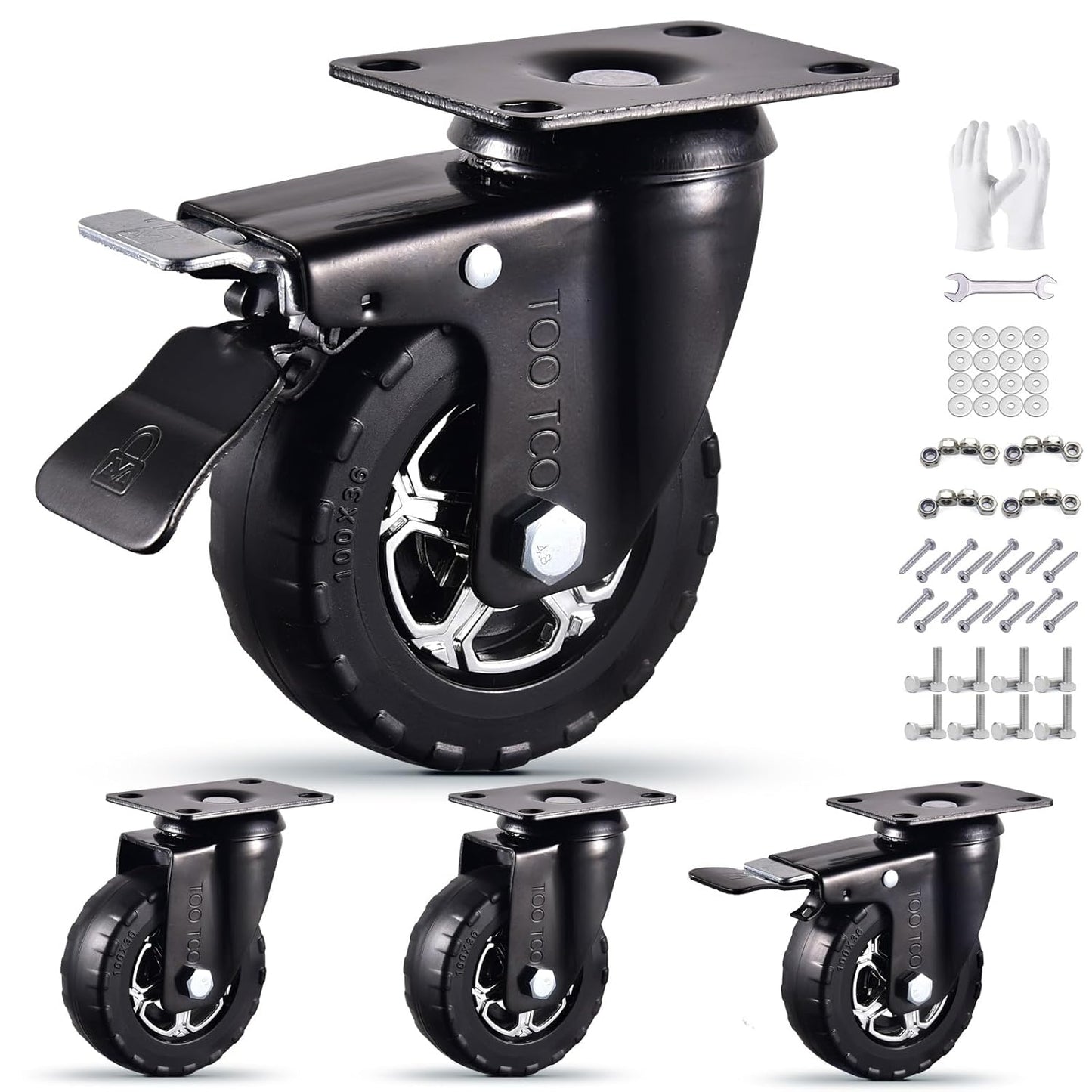 4 Inch Heavy Duty Caster Wheels Set for Industrial Use