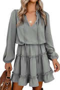 Long Sleeve Dress for Women Mini A-Line Tie Neck - Casual 2025