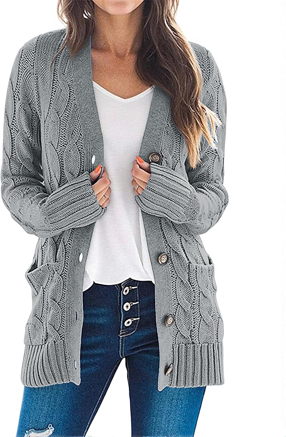 MEROKEETY Women's 2025 Fall Long Sleeve Cable Knit Cardigan