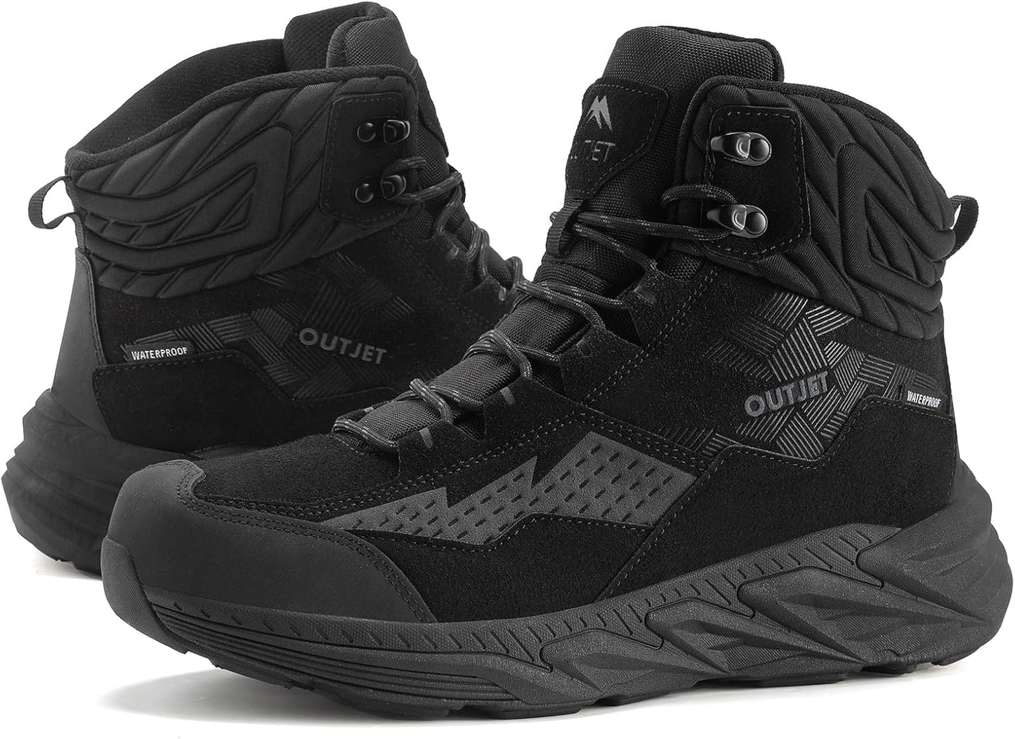 OUTJET Men's Waterproof Hiking Boots - Lightweight & Comfy Mid Ankle Trek