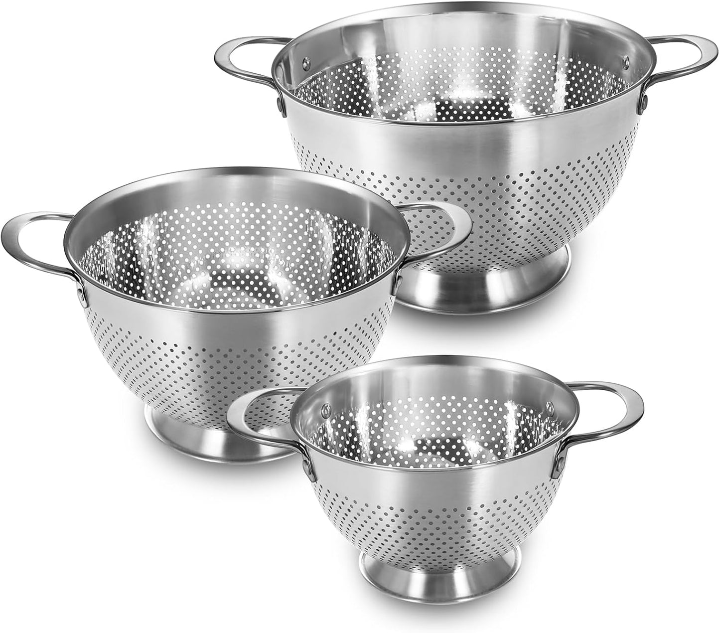Stainless Steel Colander Set of 3 for Perfect Food Straining