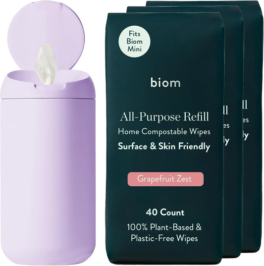 Biom Mini Dispenser with Grapefruit Scented Cleaning Wipes