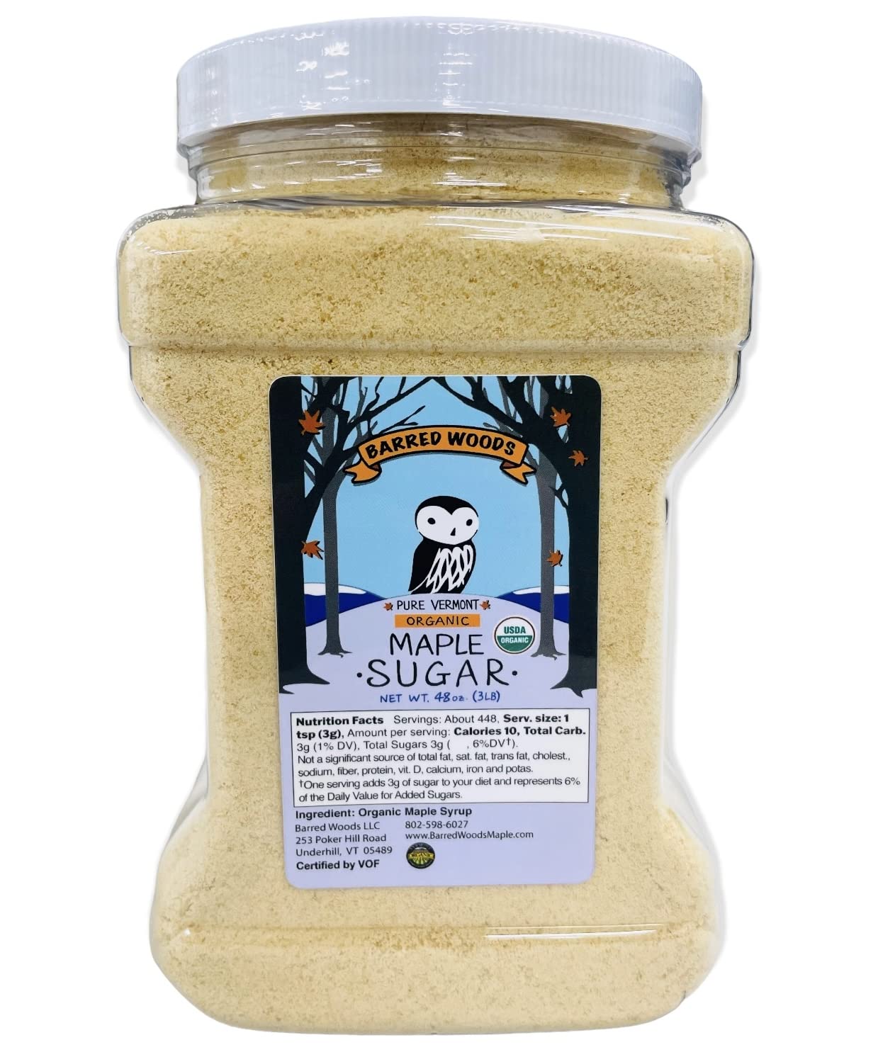 Pure Organic Vermont Maple Sugar - Granulated Sweetener Jar