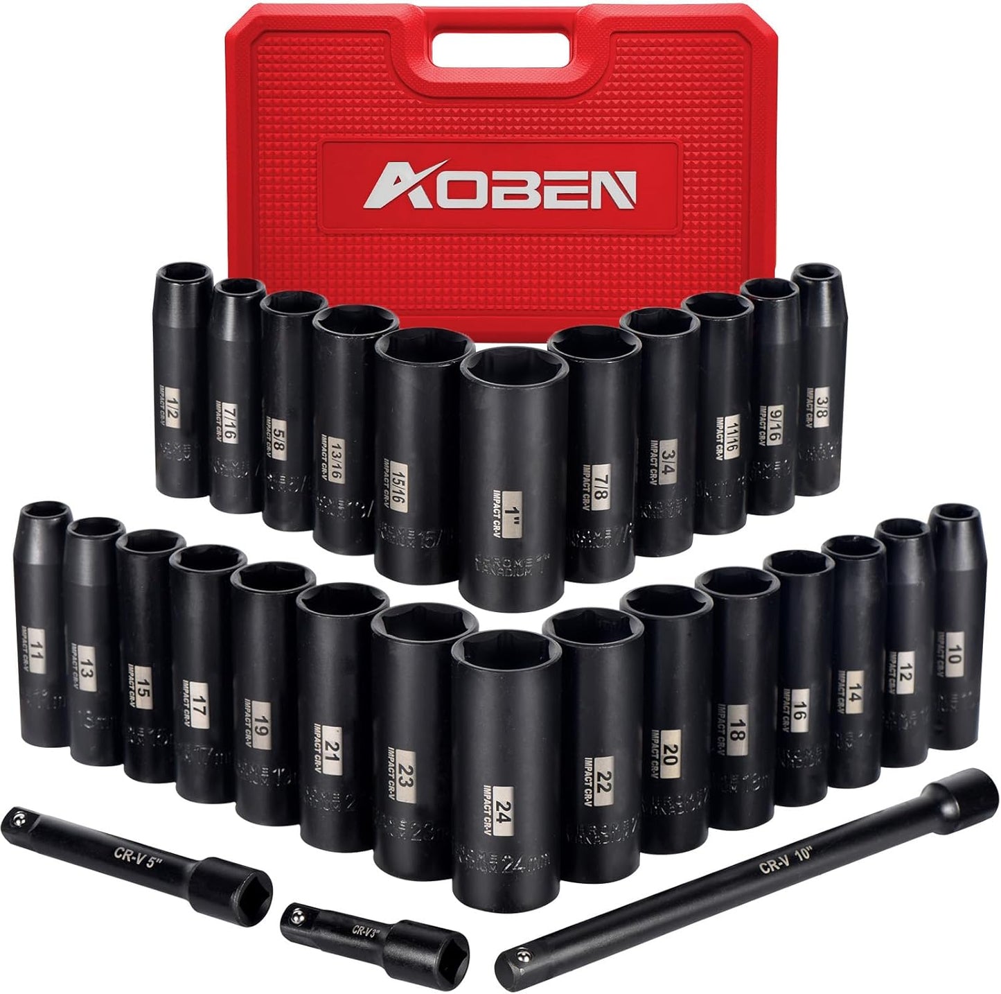 AOBEN 1/2-Inch Drive Impact Socket Set for Professionals and DIY