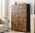 12 Drawer Tall Dresser with Wooden Top and Metal Frame - Large Storage