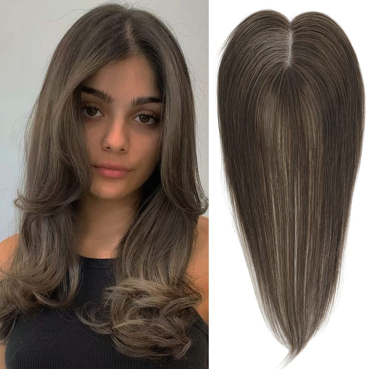 Hair Toppers for Women Real Human Hair, 14in No Bangs Extensions