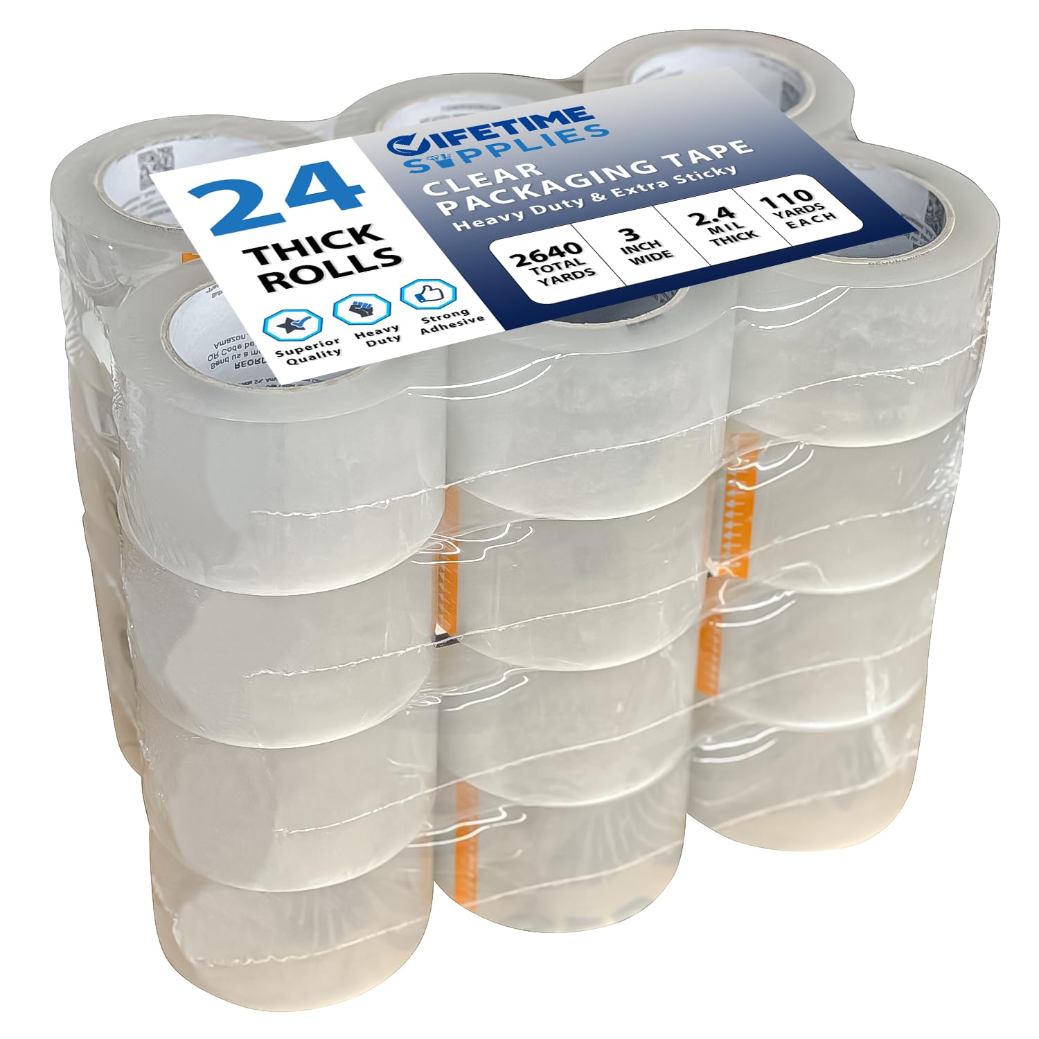 24 Rolls of 3in Premium Packing Tape for Heavy Duty Shipping
