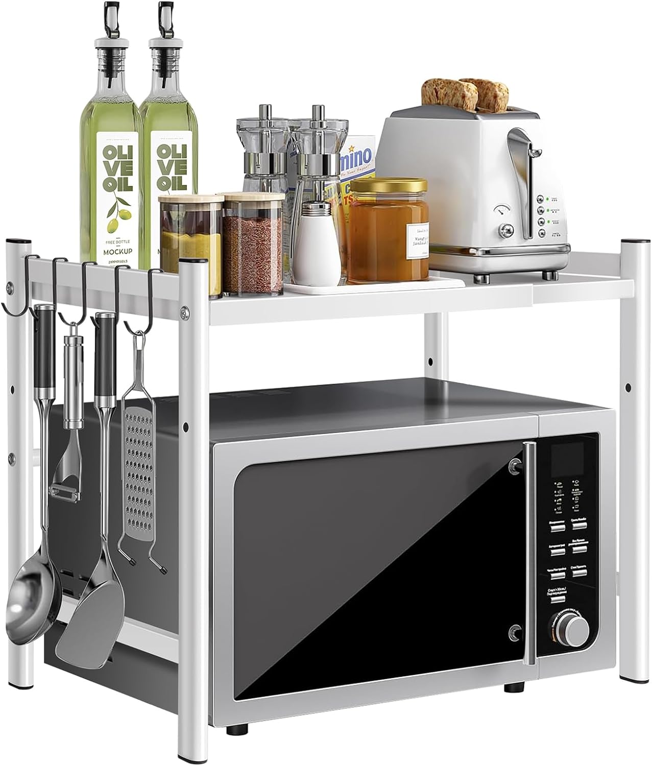 Expandable 2-Tier Microwave Stand with Adjustable Height