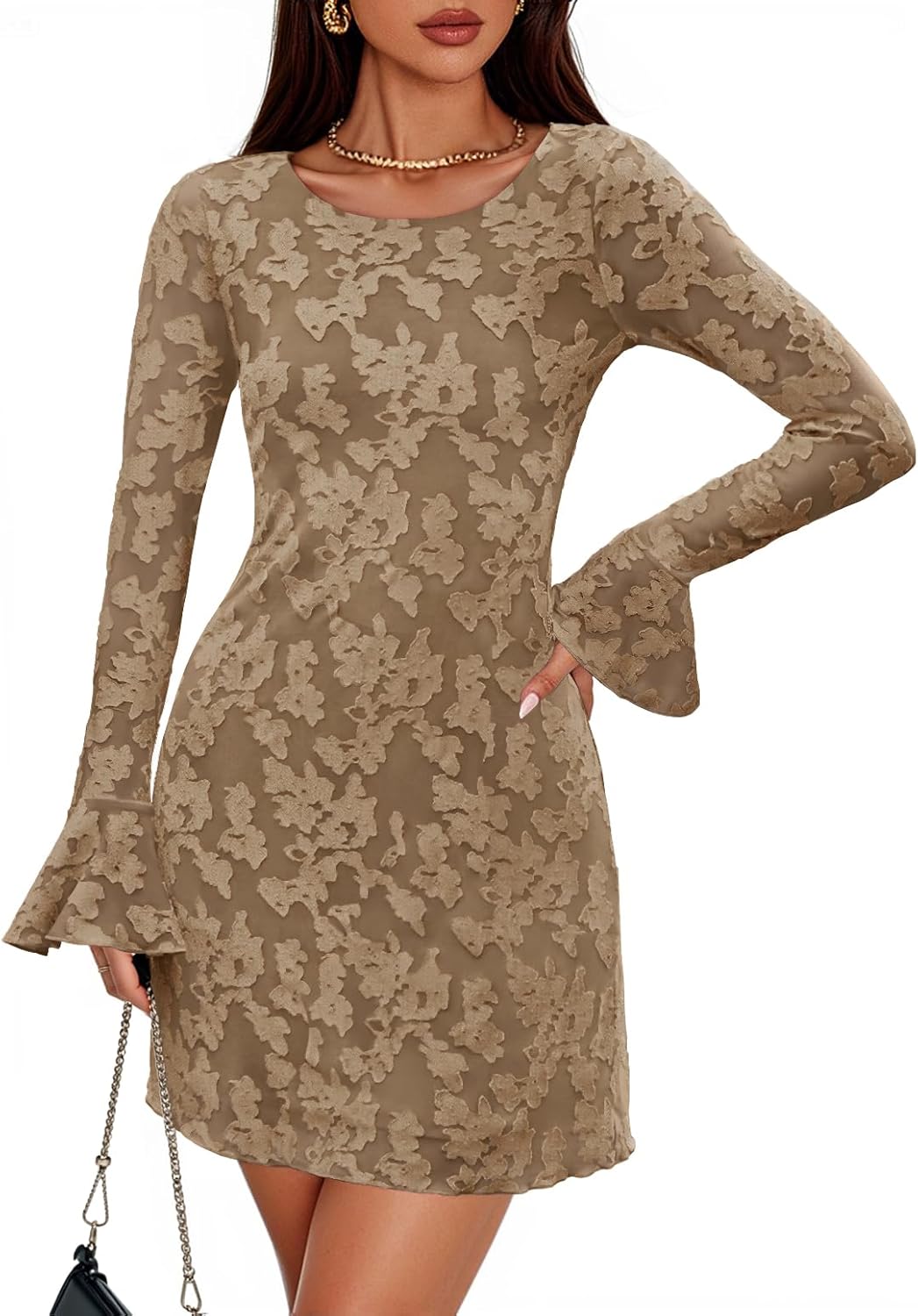 ZESICA Long Sleeve Mini Dresses for Women - Floral Bodycon Style