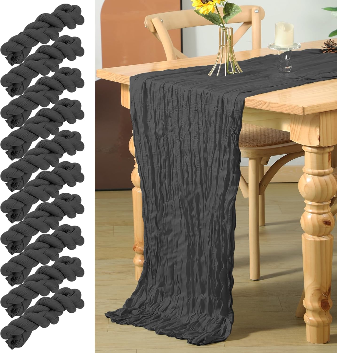 10 Pack Halloween Black Table Runner for Elegant Events