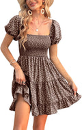 Veatzaer Puff Sleeve Smocked Babydoll Mini Dress - Flattering Fit