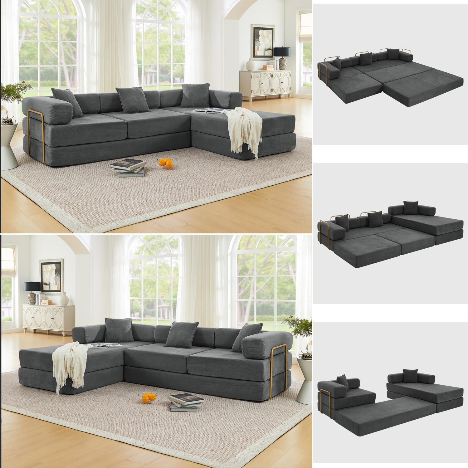 HANXIN 108-Inch Modular Sectional Sofa Bed for Living Room