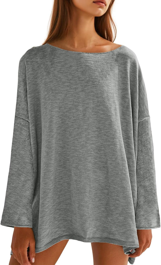 Tankaneo Womens Long Sleeve Oversized Lightweight Sweater Tunic