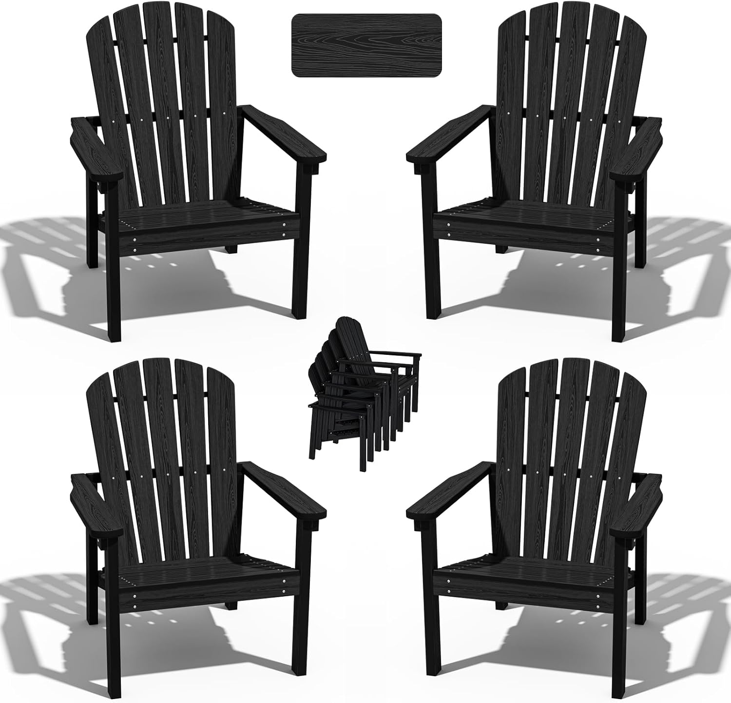 Stackable Adirondack Chair Set of 4 - Durable Outdoor Seating