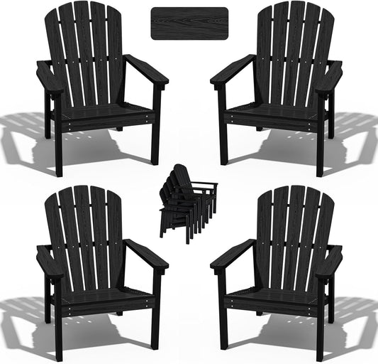 Stackable Adirondack Chair Set of 4 - Durable Outdoor Seating