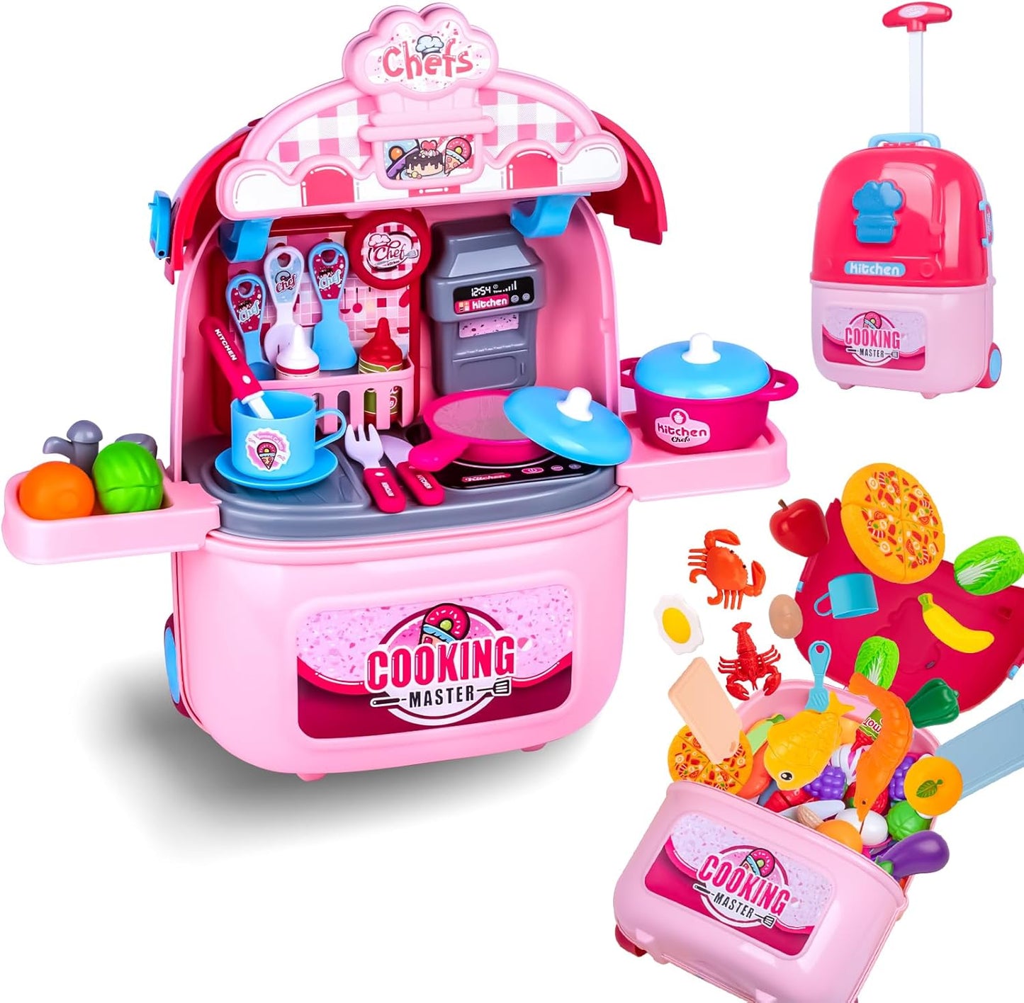 Portable Kitchen Playset with Food Toys, Ideal for Ages 3-6