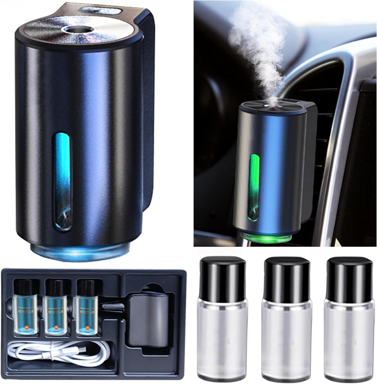 Rechargeable Smart Car Air Freshener Kit - 3 Cologne Bottles Included