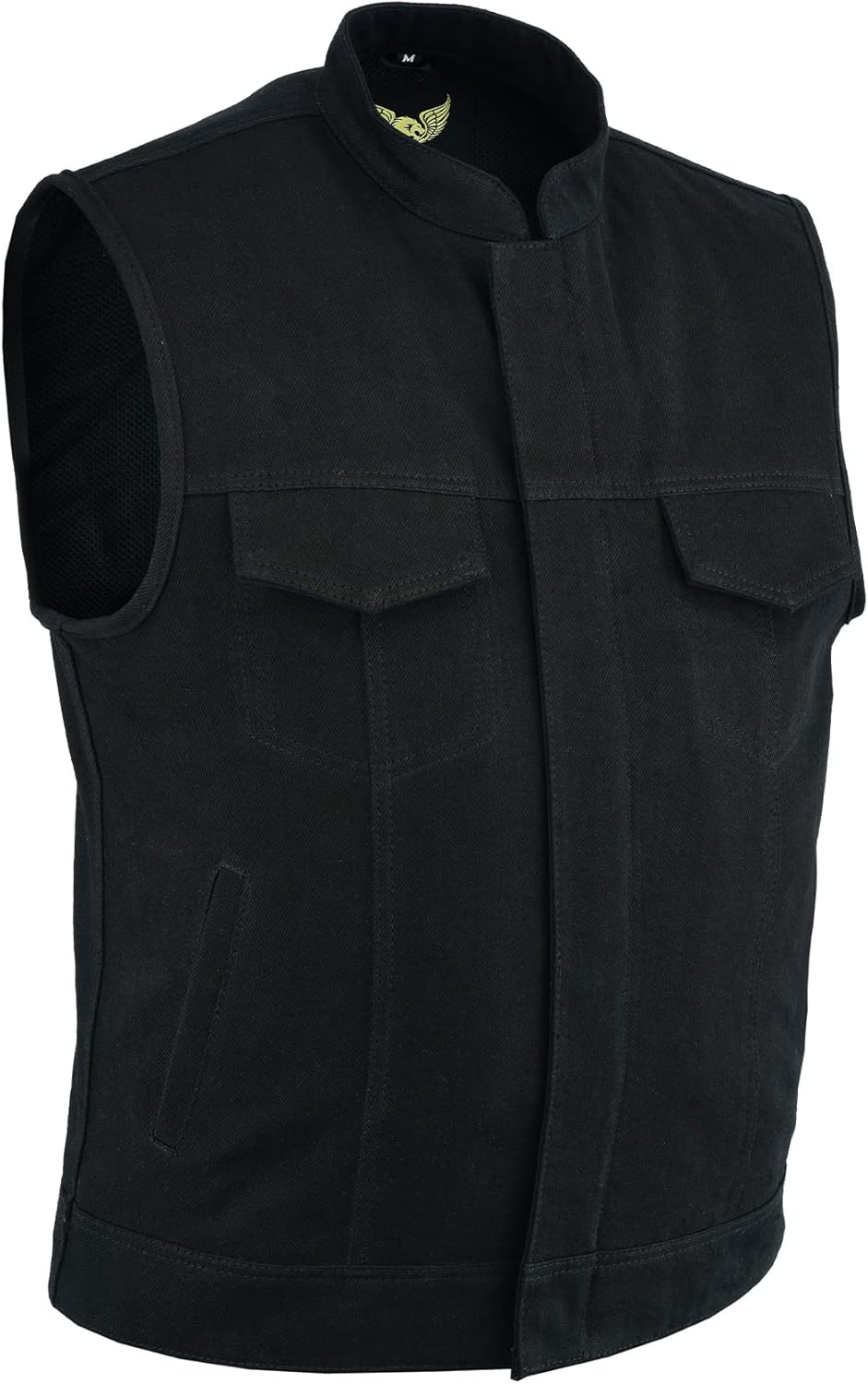 Leatherick Mens SOA Black Denim Motorcycle Vests for Bikers