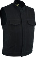 Leatherick Mens SOA Black Denim Motorcycle Vest - Durable CCW Ready is