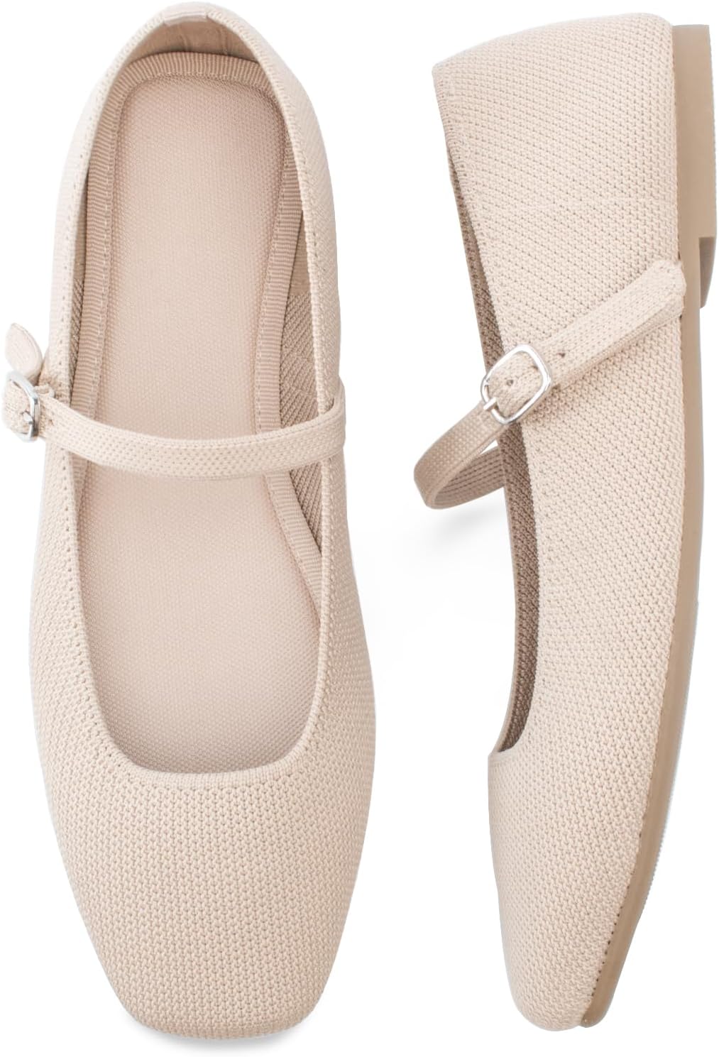 Knit Flats for Women with Square Toe and Ankle Strap Design