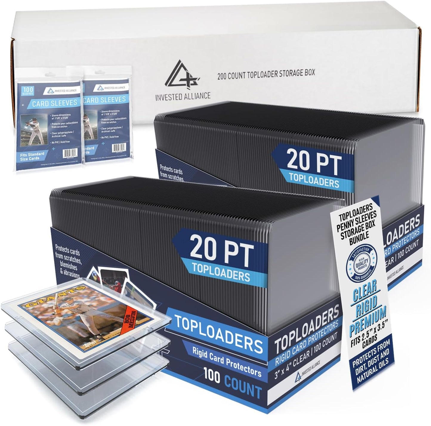 Premium Seamless 20PT Top Loaders for Cards - 200 Count Kit