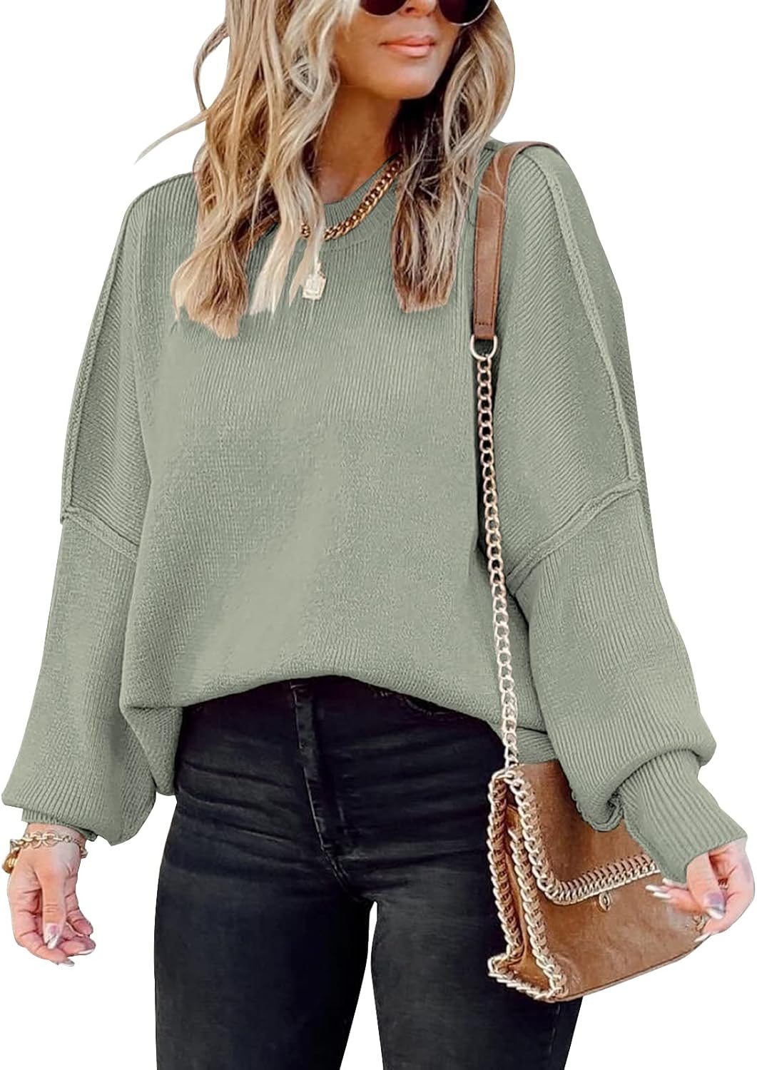 Womens Oversized Pullover Sweater with Batwing Sleeves and Style