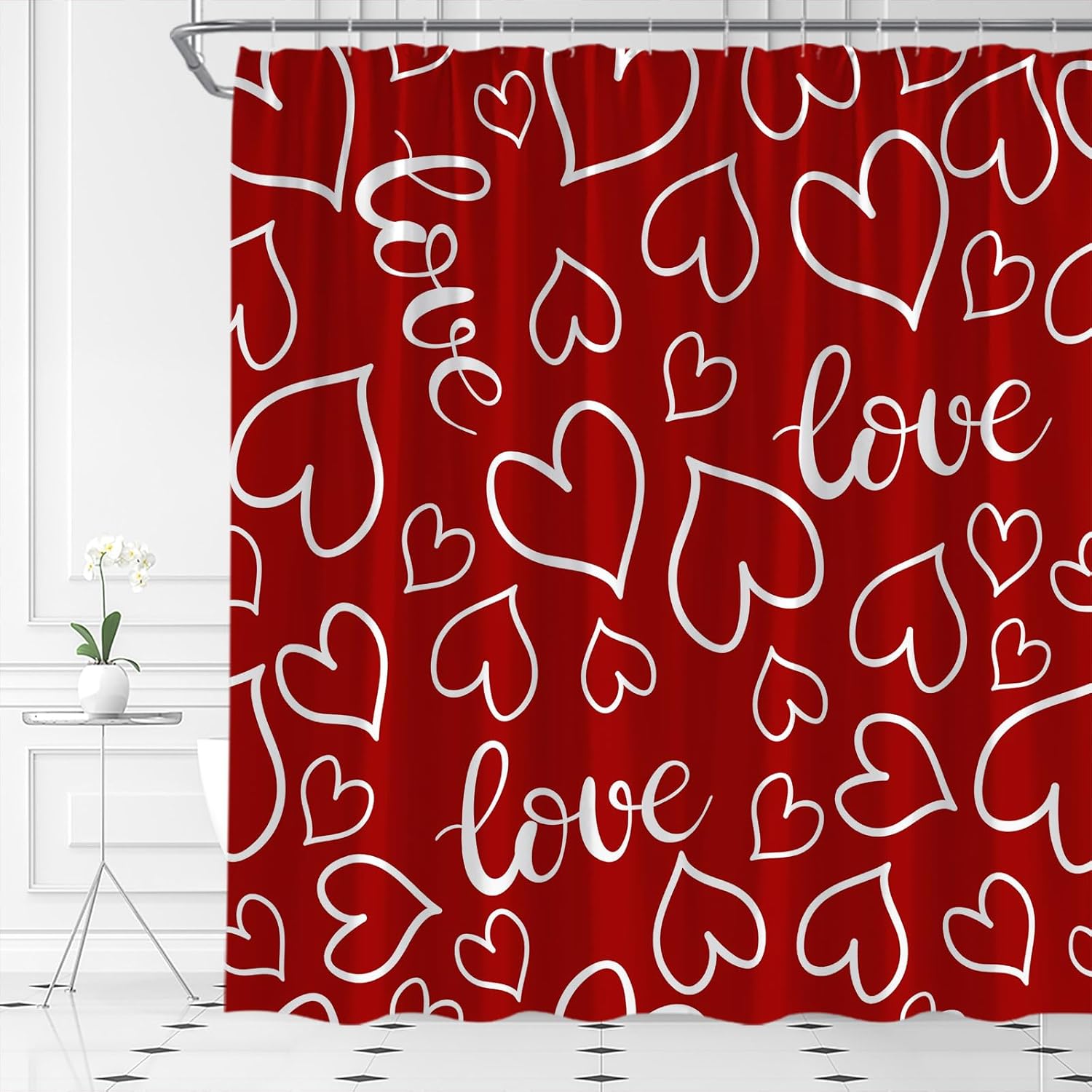 Romantic Red Heart Shower Curtain Set
