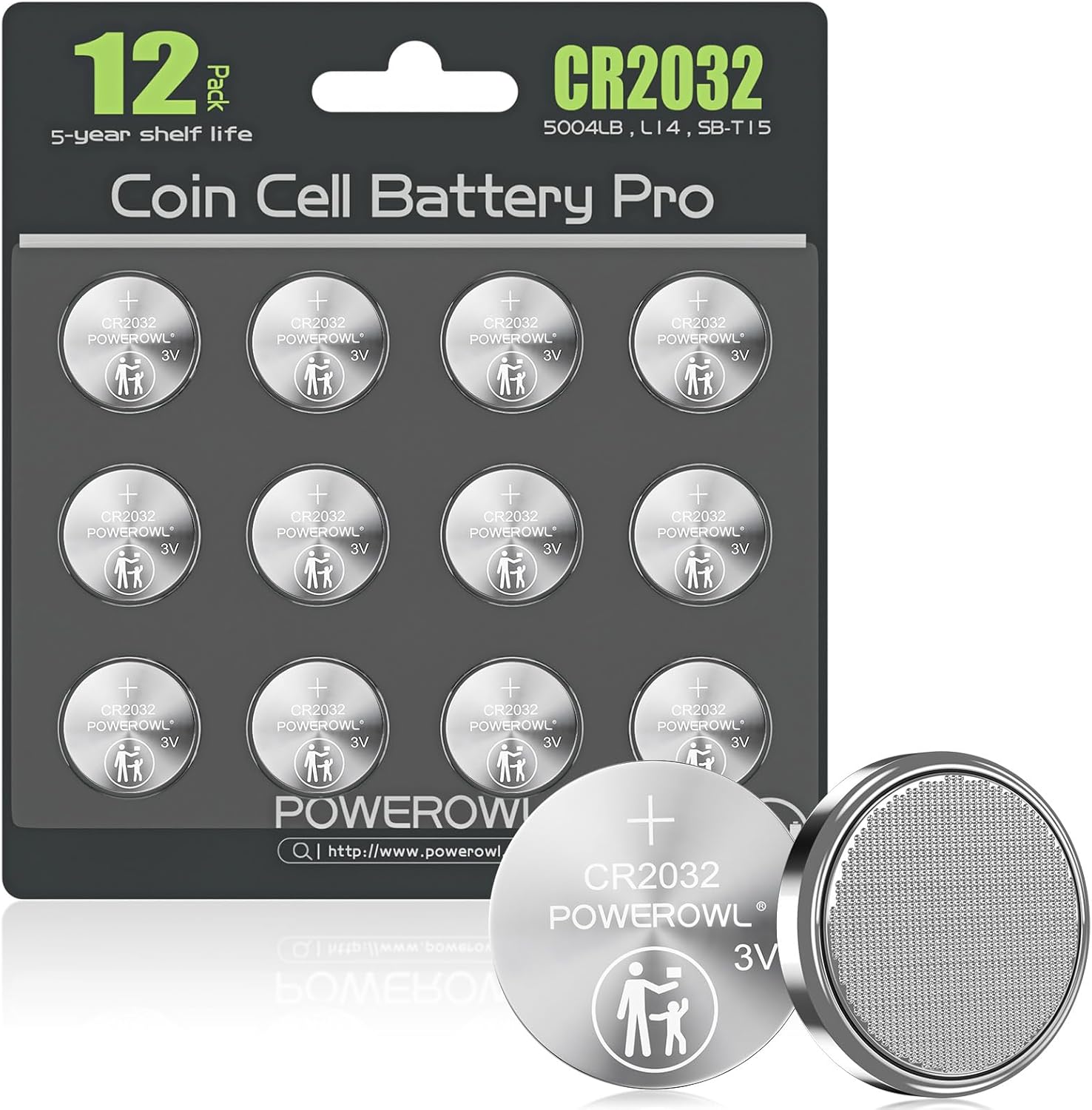 Long-lasting POWEROWL CR2032 Battery 12 Pack