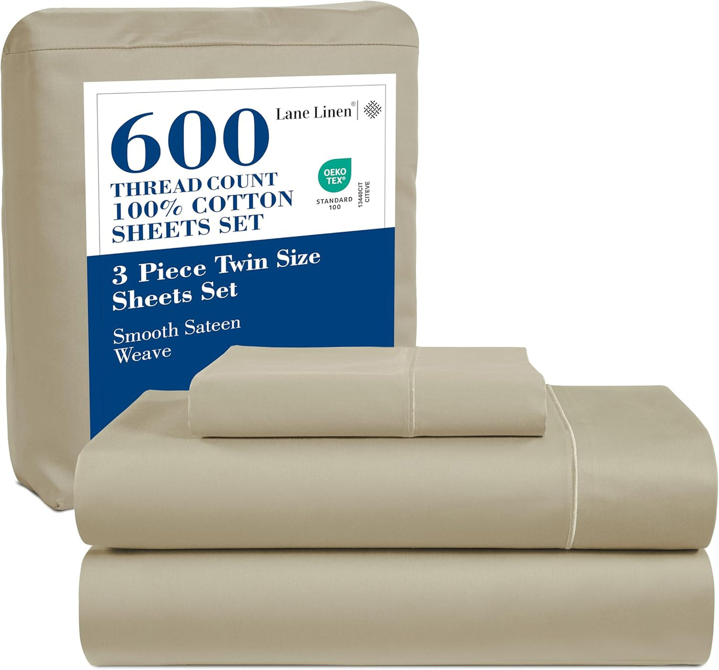 100% Cotton Twin Sheets Set - Luxurious 600 TC Mercerized Sheets