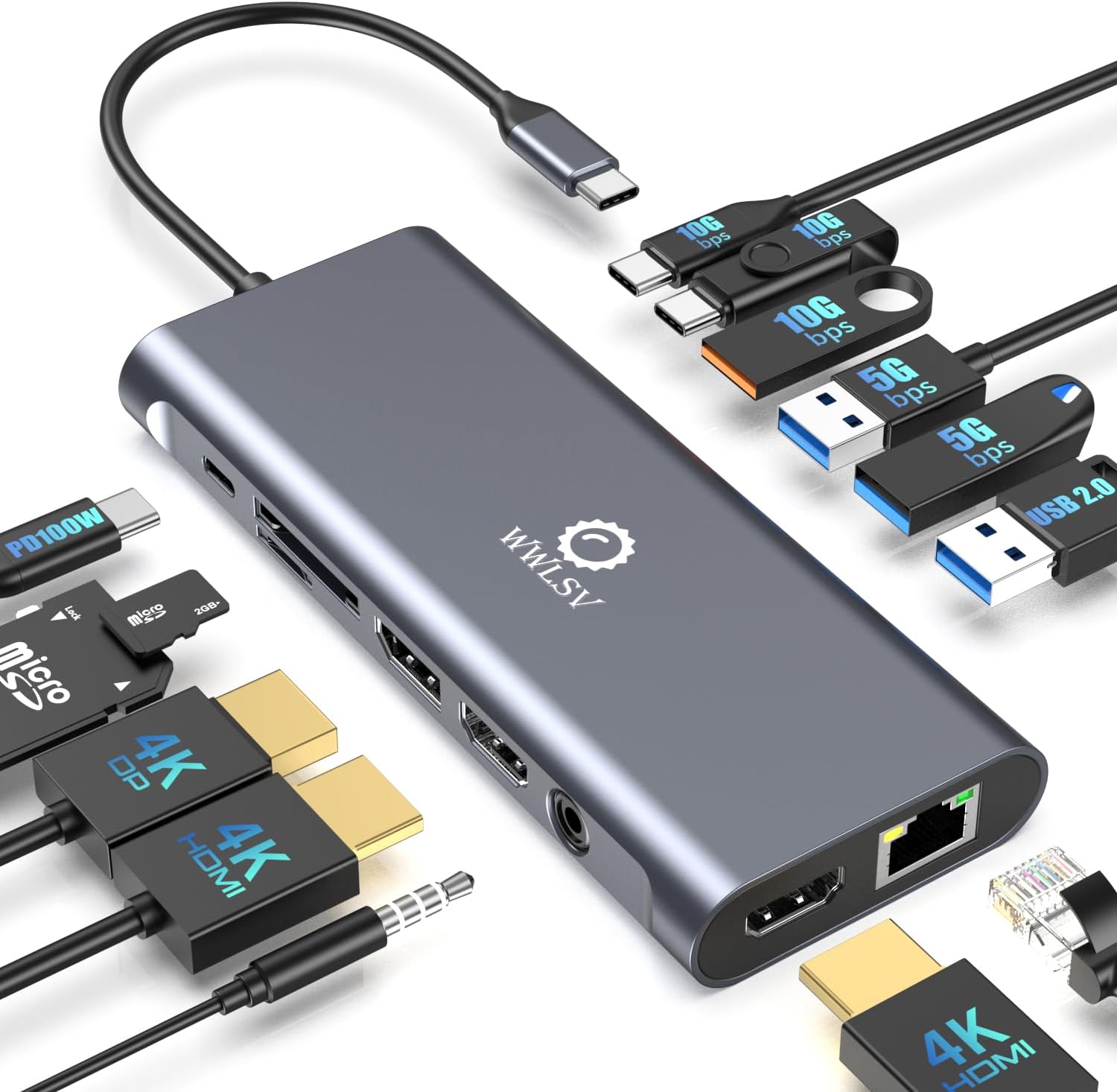 14-in-1 USB C Docking Station for Dual 4K Monitors Setup